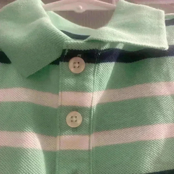 Carters NWT green with blue & white striped romper has snaps and collar 18 mths - Picture 6 of 11